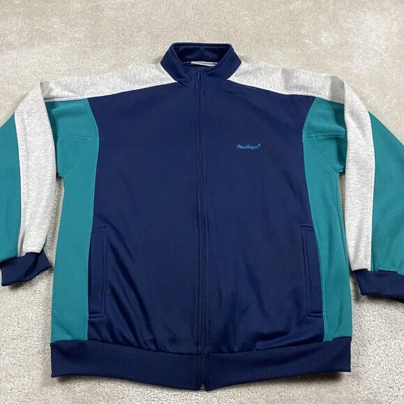 MacGregor Jacket Mens L Navy Track Full Zip Colorblock Athletic Retro Soft - Picture 1 of 8